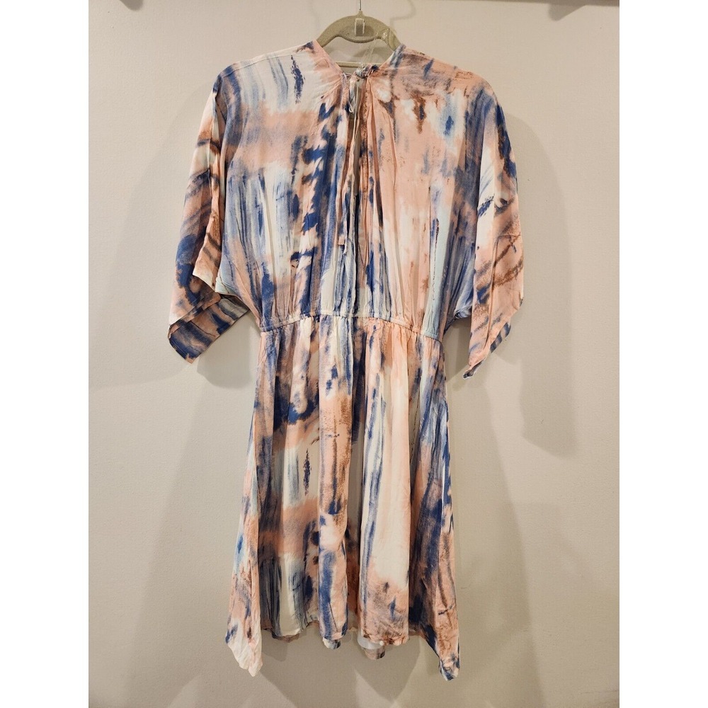 Staccato Women's Mini Dress Boho Artsy Flowy Short Sleeve Pink Blue Size Medium - Picture 5 of 11